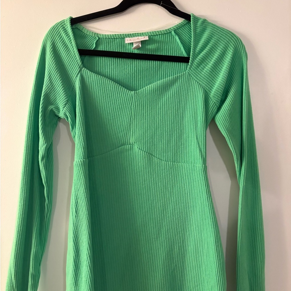 Maternity Green Ribbed Long-Sleeve Square Neck Top